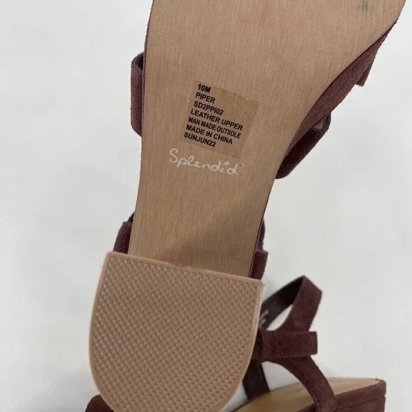 Splendid Womens Size 10 Piper Suede Platform Heeled Sandals Raisin Strappy Boho - Picture 7 of 13